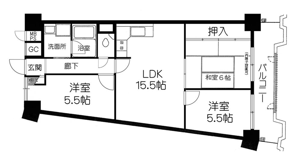 Floor plan. 3LDK, Price 11.5 million yen, Occupied area 65.88 sq m , Balcony area 8.69 sq m