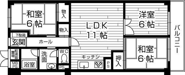 Floor plan. 3KK, Price 8.6 million yen, Occupied area 68.75 sq m , Balcony area 6.6 sq m