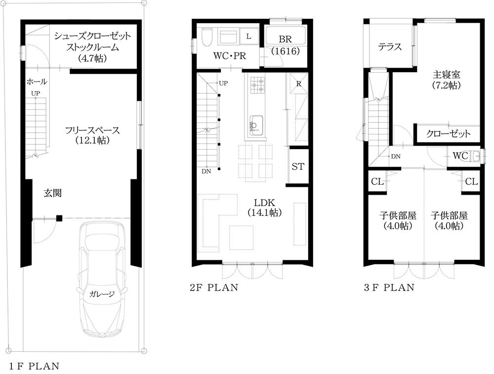 Building plan example (floor plan). Building plan example (C No. land) 3LDK + S, Land price 15.9 million yen, Land area 65.37 sq m , Building price 18.9 million yen, Building area 104.28 sq m
