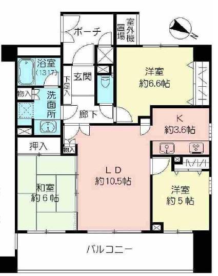 Floor plan. 3LDK, Price 26,800,000 yen, Occupied area 71.89 sq m , Balcony area 16.98 sq m living-dining is located in the center of the property. Easy to gather nature and your family, It is built with an emphasis on "reunion".