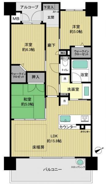 Floor plan. 3LDK, Price 29,800,000 yen, Footprint 74.7 sq m , Balcony area 13 sq m