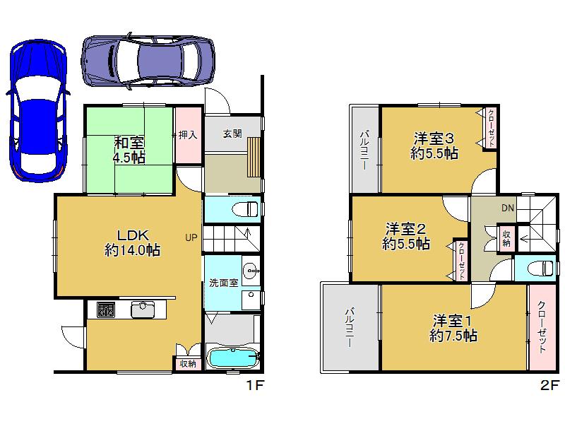 Other. Architecture reference plan Tax 14.7 million yen (separately 400,000 yen for outside 構費) floor space  1F: 46.03 sq m , 2F41.31 sq m