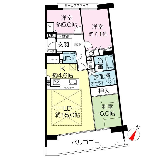 Floor plan. 3LDK, Price 30,800,000 yen, Occupied area 84.84 sq m , Balcony area 15.06 sq m