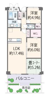 Floor plan. 3LDK, Price 18,800,000 yen, Occupied area 72.29 sq m , Balcony area 9.15 sq m