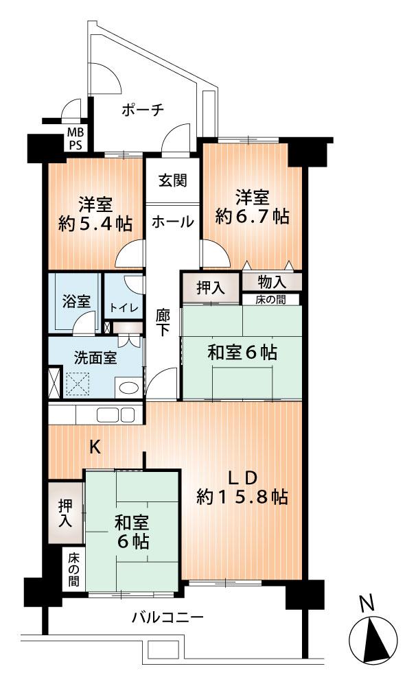 Floor plan. 4LDK, Price 17.8 million yen, Occupied area 90.53 sq m , Balcony area 12.58 sq m