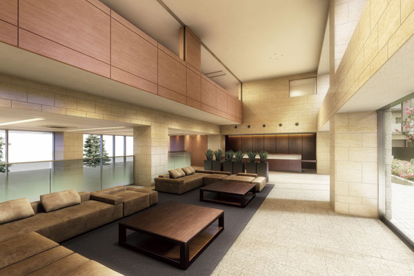 Shared facilities.  [Lounge floor] And proceed with the step from the entrance hall, Shared lounge spread out there that boasts a glass wall of a two-layer blow. In this lounge, Concierge counter has been prepared to support the day-to-day life. You can take advantage of a wide range of such meeting between residents (Rendering)