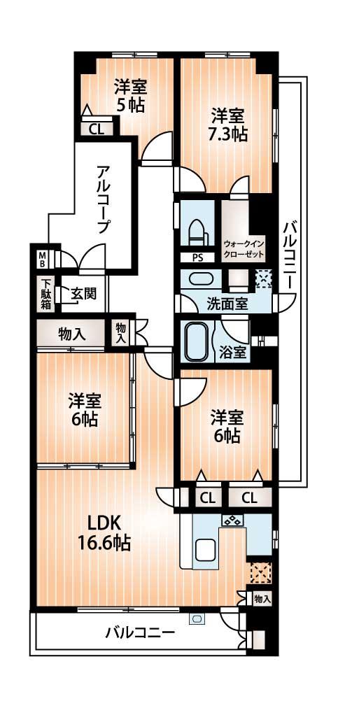 Floor plan. 4LDK, Price 32,800,000 yen, Occupied area 98.36 sq m , Balcony area 24.54 sq m