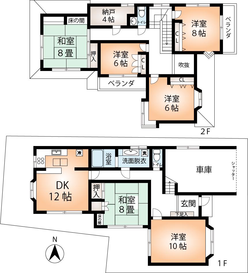 Floor plan. 52 million yen, 6DK + S (storeroom), Land area 178.2 sq m , Building area 174.95 sq m