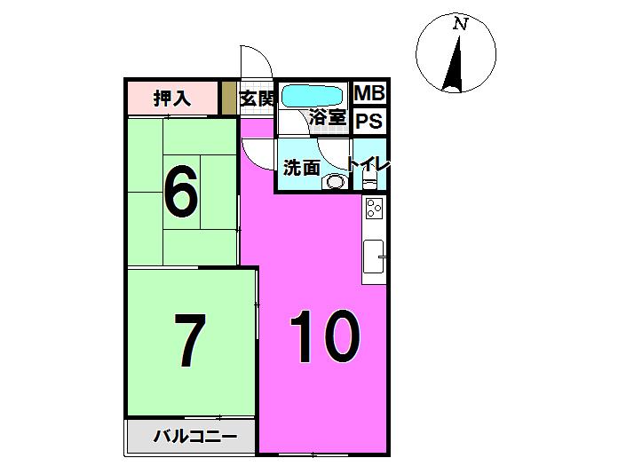 Floor plan. 2LDK, Price 8 million yen, Occupied area 44.56 sq m , Balcony area 2.43 sq m