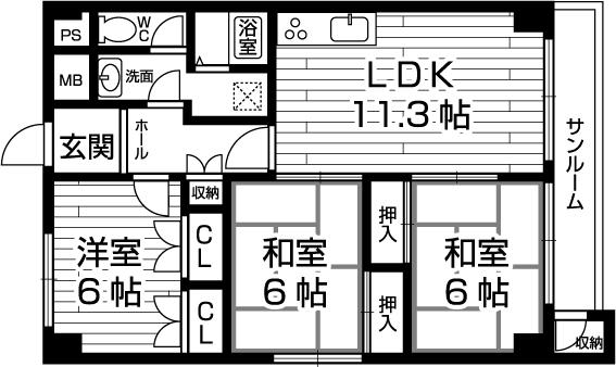 Floor plan. 3LDK, Price 12.7 million yen, Occupied area 74.04 sq m