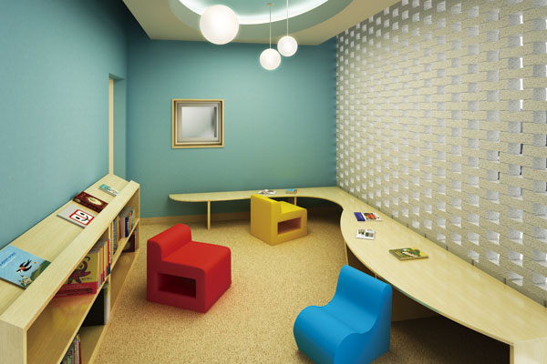 Shared facilities.  [Kids library] Next to the Grand Lobby, Place the kids library to be able to spend comfortably on a rainy day. Read picture books gathered children, Also spread communication of the wheel between parents (Rendering)