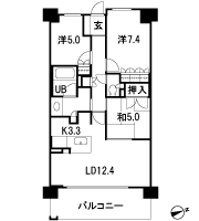 Floor: 3LDK, occupied area: 74.09 sq m, Price: 37.3 million yen