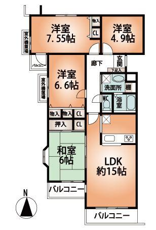 Floor plan. 4LDK, Price 15.8 million yen, Occupied area 86.49 sq m , Balcony area 9.37 sq m