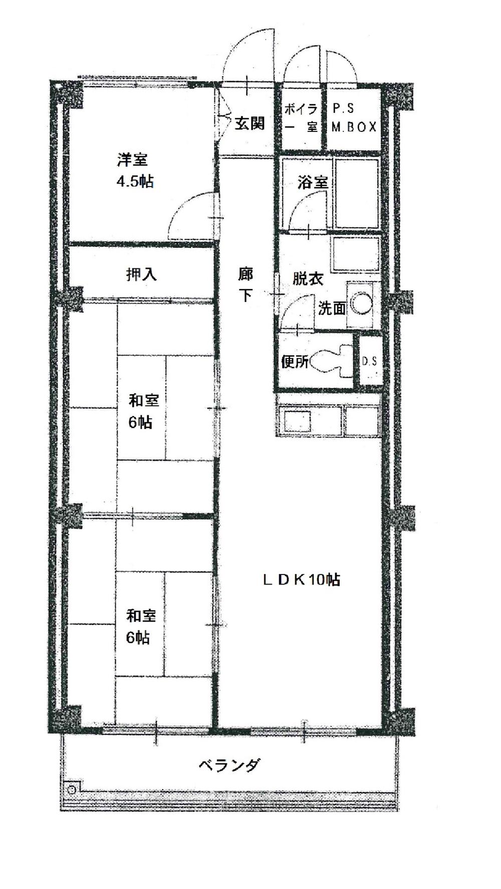 Floor plan. 3LDK, Price 8 million yen, Footprint 56.7 sq m , Balcony area 6.48 sq m Kobori apartment Toyonaka Private garden with 23.26 sq m