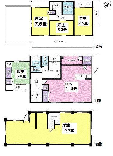 Floor plan. 49,500,000 yen, 5LDK, Land area 204.47 sq m , Building area 209 sq m floor plan