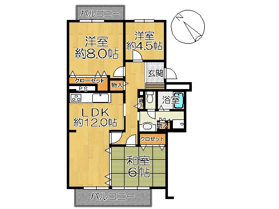 Floor plan. 3LDK, Price 22 million yen, Occupied area 78.24 sq m , Balcony area 10.59 sq m