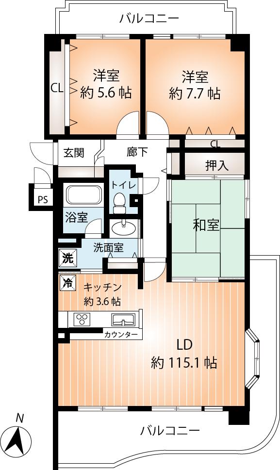Floor plan. 4LDK, Price 27,800,000 yen, Occupied area 86.96 sq m , Balcony area 24.78 sq m