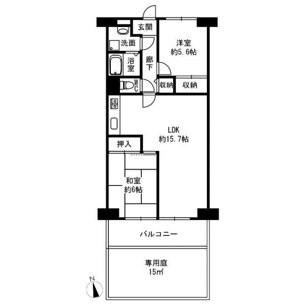 Floor plan. 2LDK, Price 12.9 million yen, Footprint 61.6 sq m , Balcony area 7.84 sq m