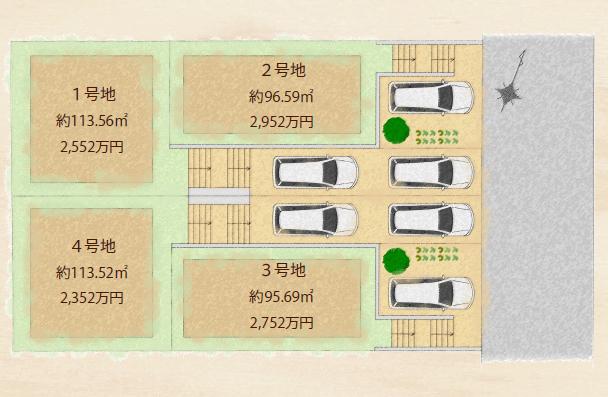 The entire compartment Figure. All four compartment. The yearning of the land of Minamisakurazuka, Appeared spacious order construction site. 