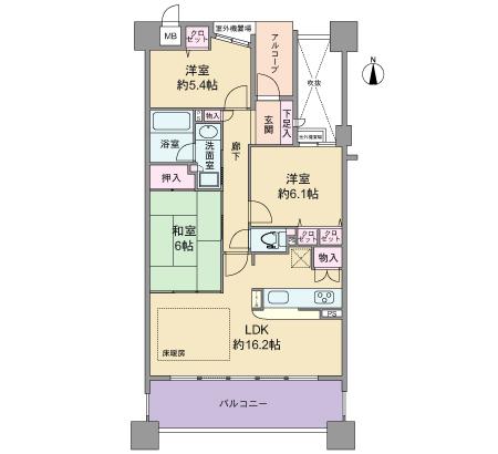 Floor plan. 3LDK, Price 26,800,000 yen, Occupied area 75.06 sq m , Balcony area 12.6 sq m