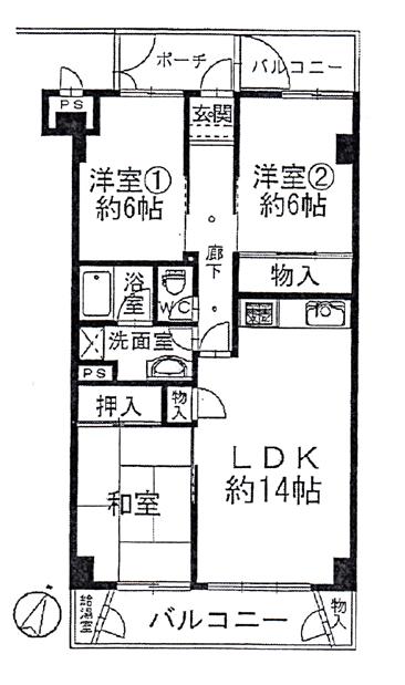 Floor plan. 3LDK, Price 22,900,000 yen, Occupied area 77.28 sq m , Balcony area 9.89 sq m