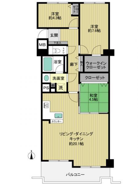 Floor plan. 3LDK, Price 24,300,000 yen, Occupied area 84.38 sq m , Balcony area 9.62 sq m