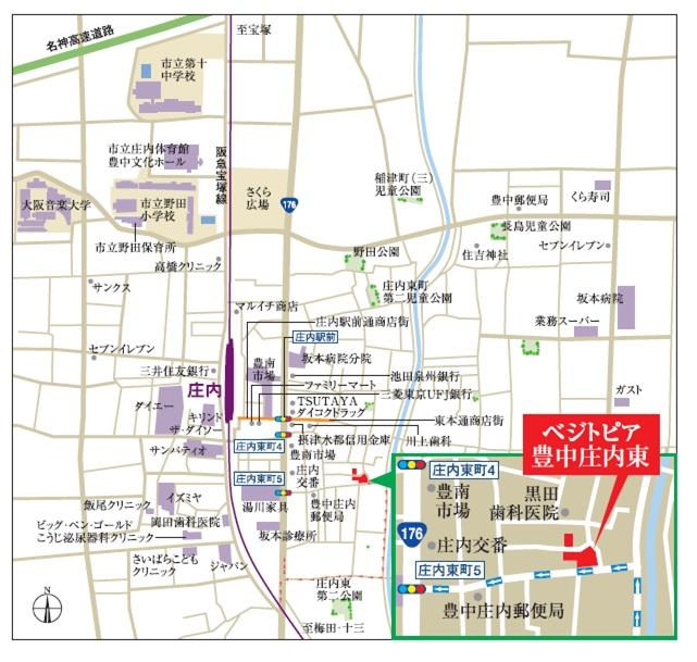 Local guide map. Hankyu Takarazuka Line "Shonai" a 5-minute walk to the station