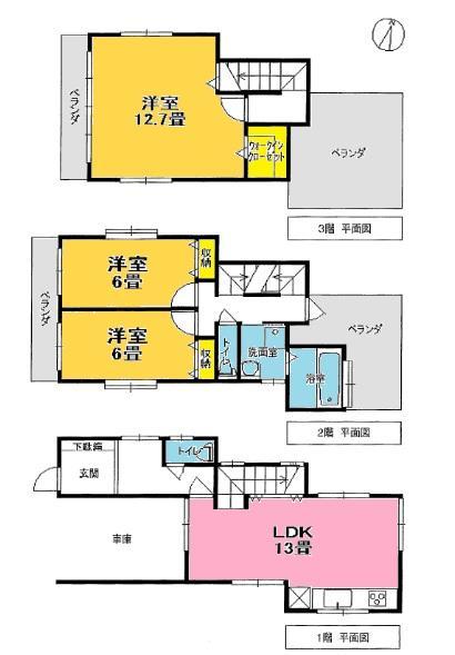 Floor plan. Three-story house is