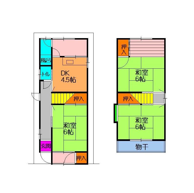 Floor plan. 6 million yen, 3DK, Land area 52.85 sq m , Used detached building area 46.94 sq m Shonaisakae-cho 5-chome North-South double-sided road ・ 3DK ・ Nearby parking available Renovation, please consult!
