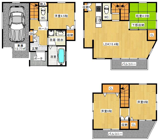 Floor plan. 27,800,000 yen, 4LDK, Land area 59.45 sq m , Building area 99.45 sq m ■ Longing one detached, With parking ■