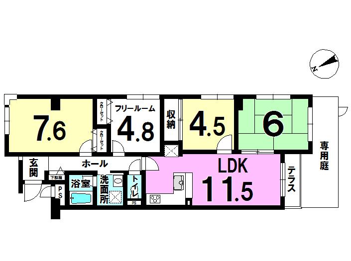 Floor plan. 4LDK, Price 12.8 million yen, Occupied area 76.13 sq m , Balcony area 3.61 sq m