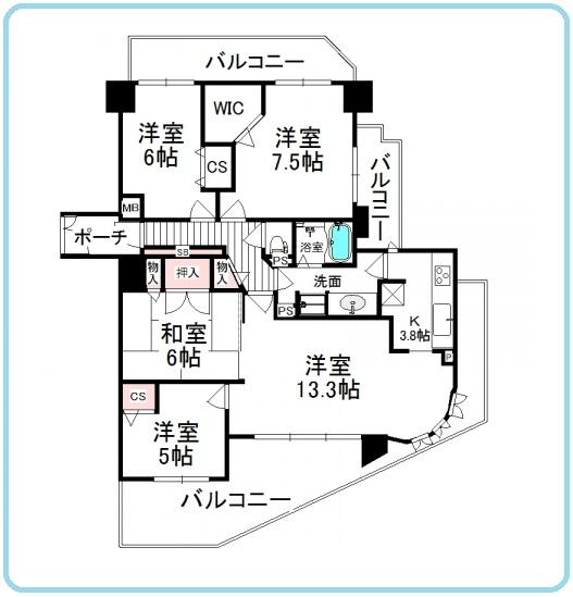 Floor plan. 4LDK, Price 23,900,000 yen, Occupied area 90.03 sq m , Of balcony area 30.1 sq m Cerezo Court Toyonaka Sakura Worry of living sound to the downstairs on the first floor part is you do not need. It is also a breeze out, such as children and shopping way home.
