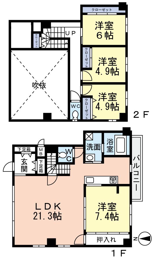 Floor plan. 4LDK, Price 39,500,000 yen, Footprint 100.35 sq m , Balcony area 15 sq m