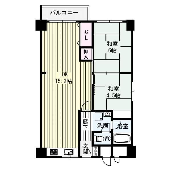 Floor plan. 2LDK, Price 10.5 million yen, Occupied area 56.73 sq m , Balcony area 3.84 sq m