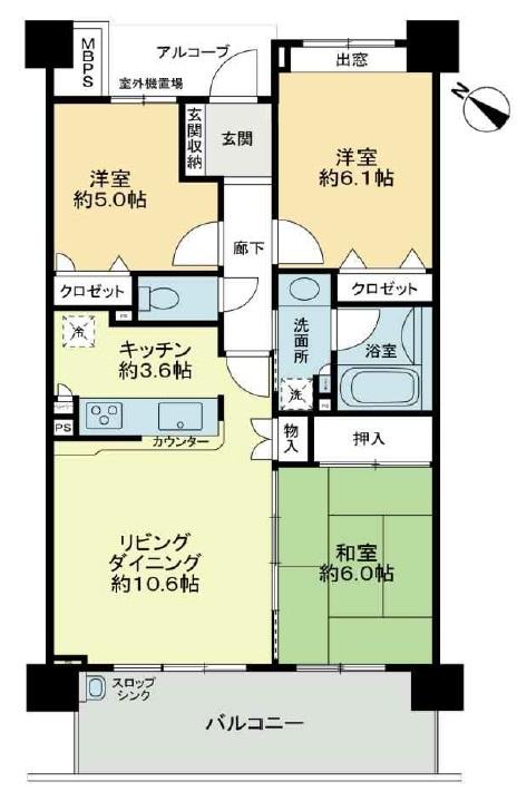Floor plan. 3LDK, Price 24,800,000 yen, Occupied area 68.49 sq m , Balcony area 12.44 sq m