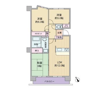 Floor plan. 3LDK, Price 18.5 million yen, Occupied area 62.44 sq m , Balcony area 9.9 sq m 6 floor, Southwestward