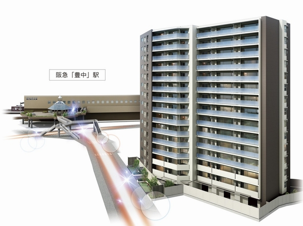 Location conceptual diagram (the Property and the two-dimensional map of the positional relationship of Toyonaka Station ・ Illustrations drawn to the concept of based on site visits, Around the building ・ road ・ Utility pole ・ Wires and the like are omitted, Location of the property and Toyonaka Station ・ Orientation ・ height ・ Relationships and scale a feeling of a sense of distance, etc. will differ from the actual ※