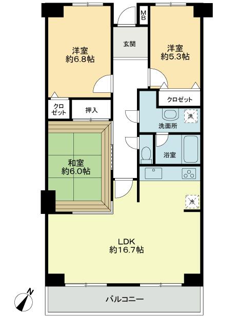 Floor plan. 3LDK, Price 22.1 million yen, Occupied area 75.08 sq m , Balcony area 8.52 sq m