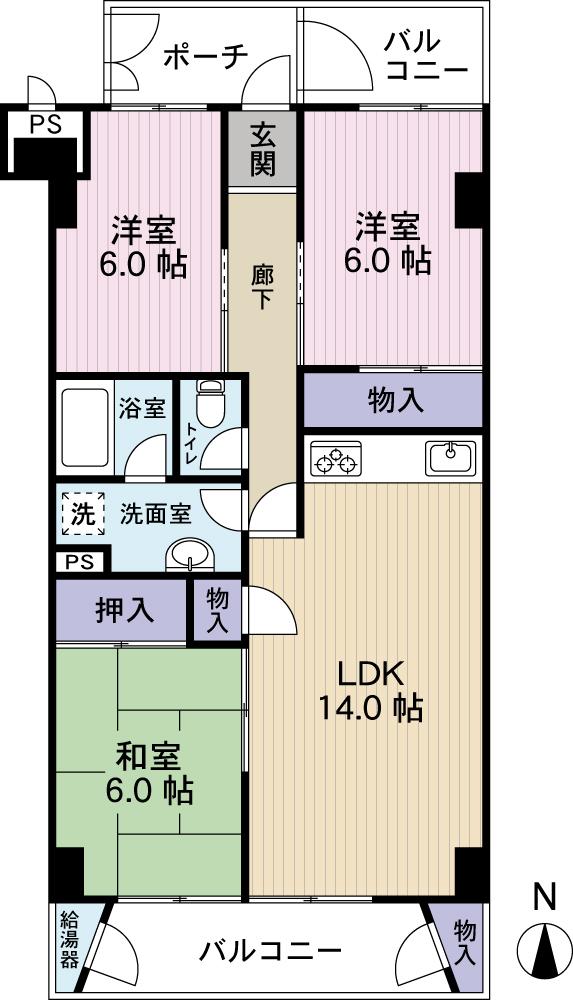 Floor plan. 3LDK, Price 22,900,000 yen, Occupied area 77.28 sq m , Balcony area 9.89 sq m