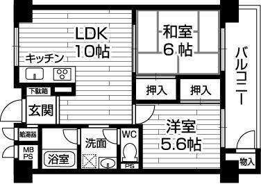 Floor plan. 2LDK, Price 7.3 million yen, Occupied area 49.95 sq m , Balcony area 6 sq m