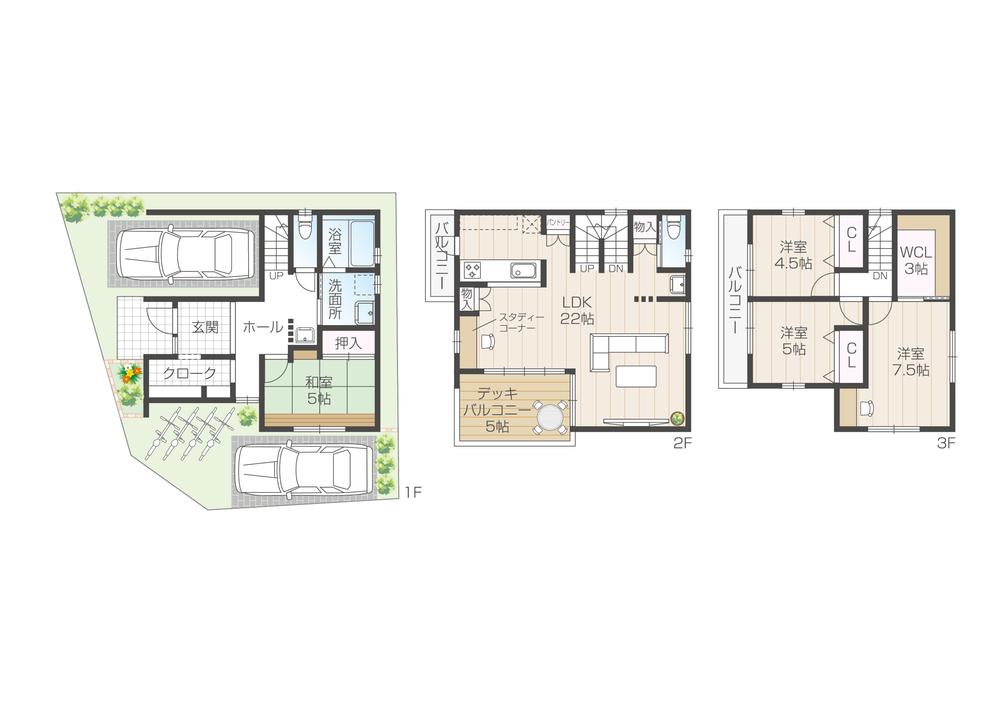 Building plan example (floor plan). Make the meeting of the plan at our office. We will let you dream of your family, The architect of the exclusive, We do a variety of suggestions. It is also equipped with a children's corner and nursing room. 