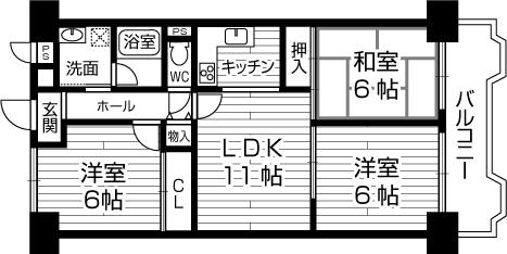 Floor plan. 3LDK, Price 13.8 million yen, Footprint 66 sq m , Balcony area 7.66 sq m