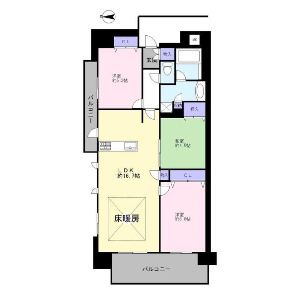Floor plan. 3LDK, Price 28 million yen, Occupied area 72.09 sq m , Balcony area 12.11 sq m