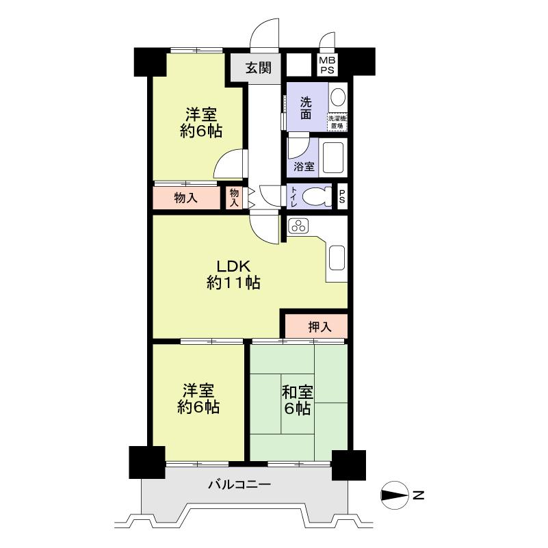 Floor plan. 3LDK, Price 13.8 million yen, Footprint 66 sq m , Balcony area 7.66 sq m
