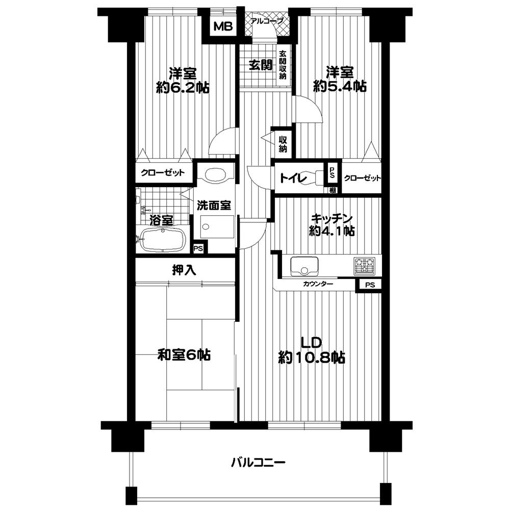 Floor plan. 3LDK, Price 20.8 million yen, Occupied area 74.22 sq m , Balcony area 14 sq m