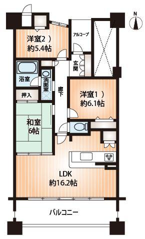 Floor plan. 3LDK, Price 26,800,000 yen, Occupied area 75.06 sq m , Balcony area 12.6 sq m