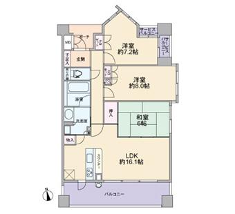 Floor plan. 3LDK, Price 29,800,000 yen, Occupied area 82.24 sq m , Balcony area 13.87 sq m
