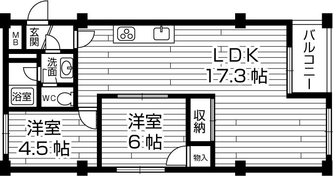 Floor plan. 2LDK, Price 9.98 million yen, Footprint 56.7 sq m , Balcony area 3.24 sq m