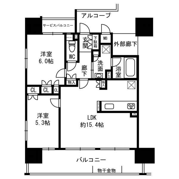 Floor plan. 2LDK, Price 29.5 million yen, Occupied area 58.26 sq m , Balcony area 14.52 sq m