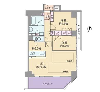 Floor plan. 2LDK, Price 35,800,000 yen, Occupied area 67.92 sq m , Balcony area 11.25 sq m